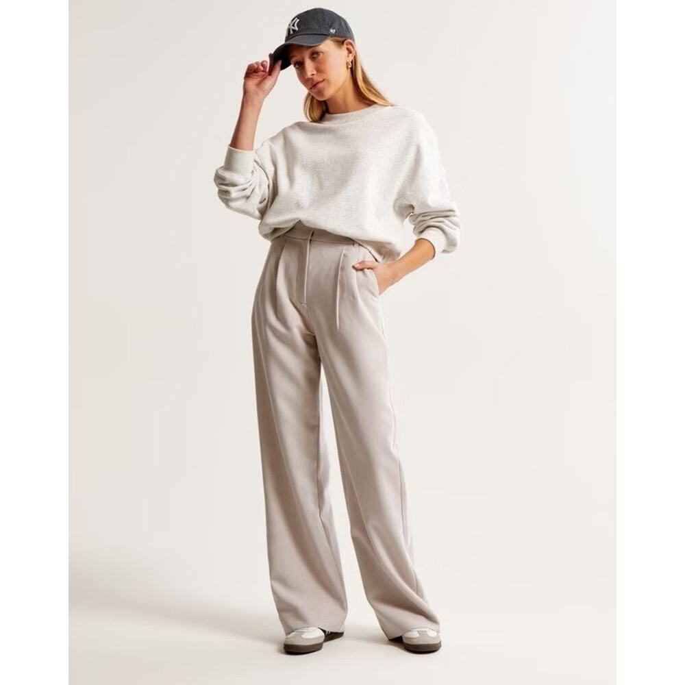 Abercrombie & Fitch Sloane Tailored Pant taupe Wide Leg High Rise Pleated 31/12s
